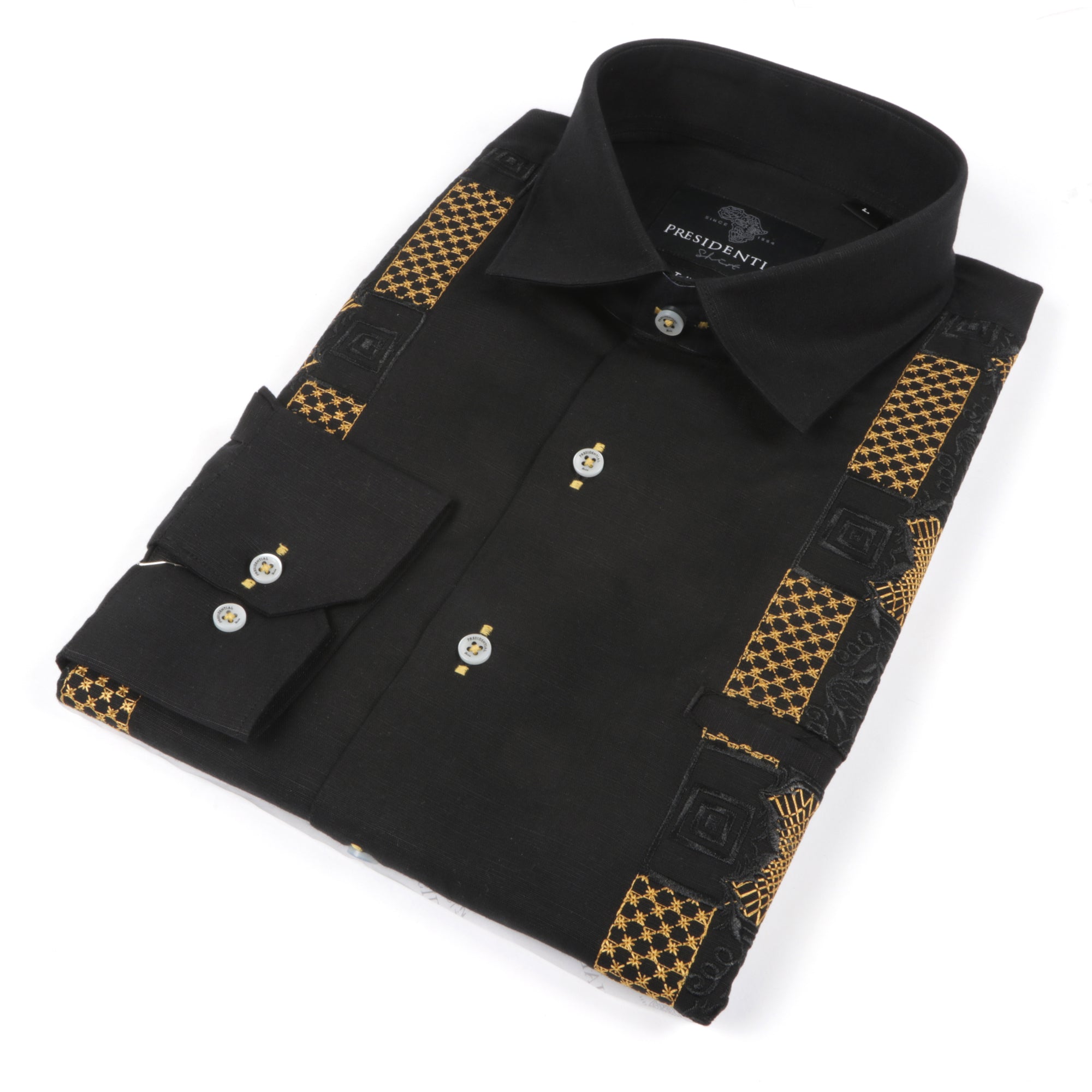 Nobel Stripe - Black Long Sleeve Linen Cotton Embroidered Men's Shirt