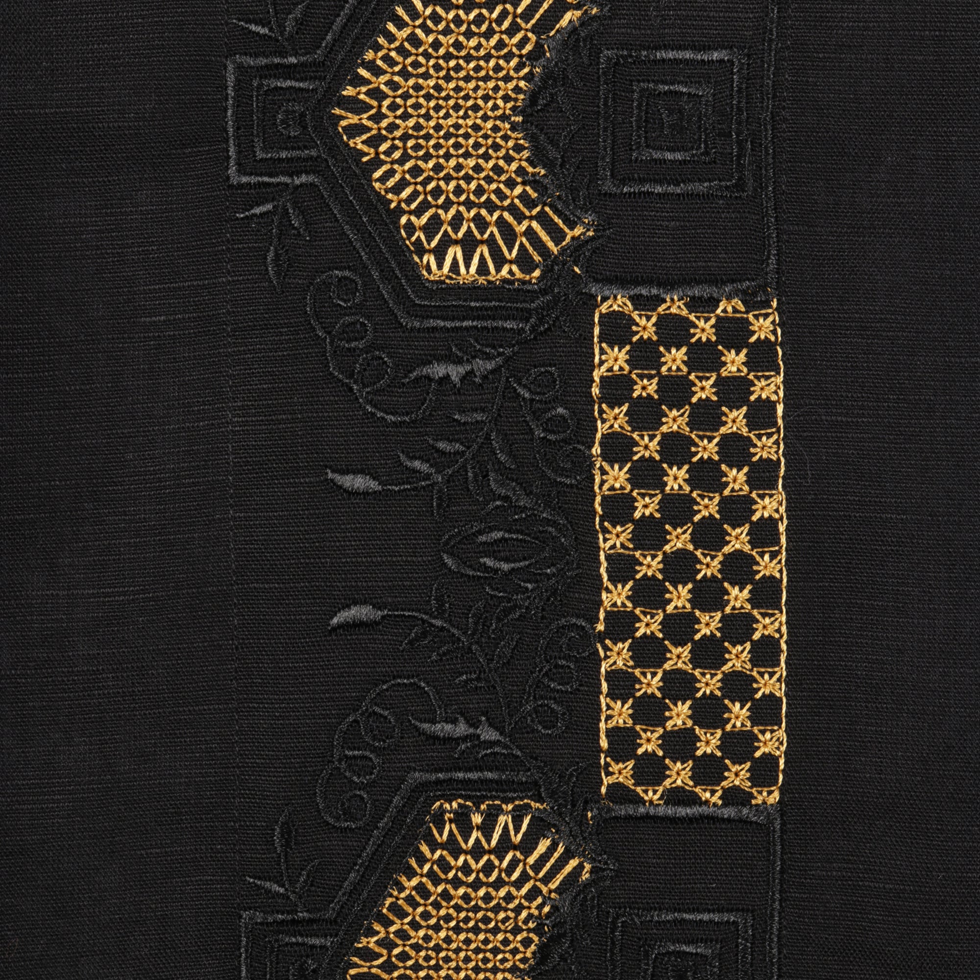 Nobel Stripe - Black Long Sleeve Linen Cotton Embroidered Men's Shirt