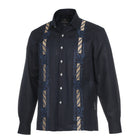 Kings Scepter - Navy Long Sleeve Linen Cotton Embroidered Men's Shirt