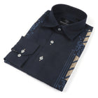 Kings Scepter - Navy Long Sleeve Linen Cotton Embroidered Men's Shirt