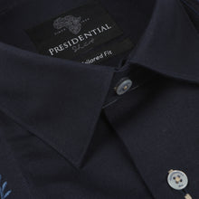 Kings Scepter - Navy Long Sleeve Linen Cotton Embroidered Men's Shirt
