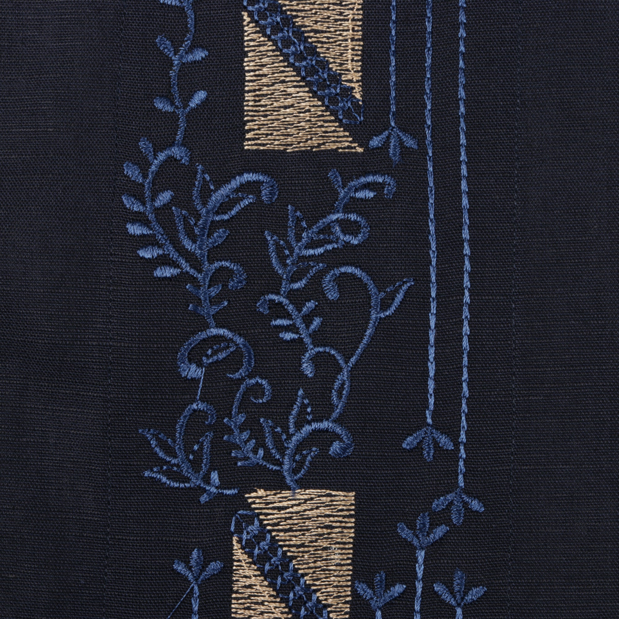 Kings Scepter - Navy Long Sleeve Linen Cotton Embroidered Men's Shirt