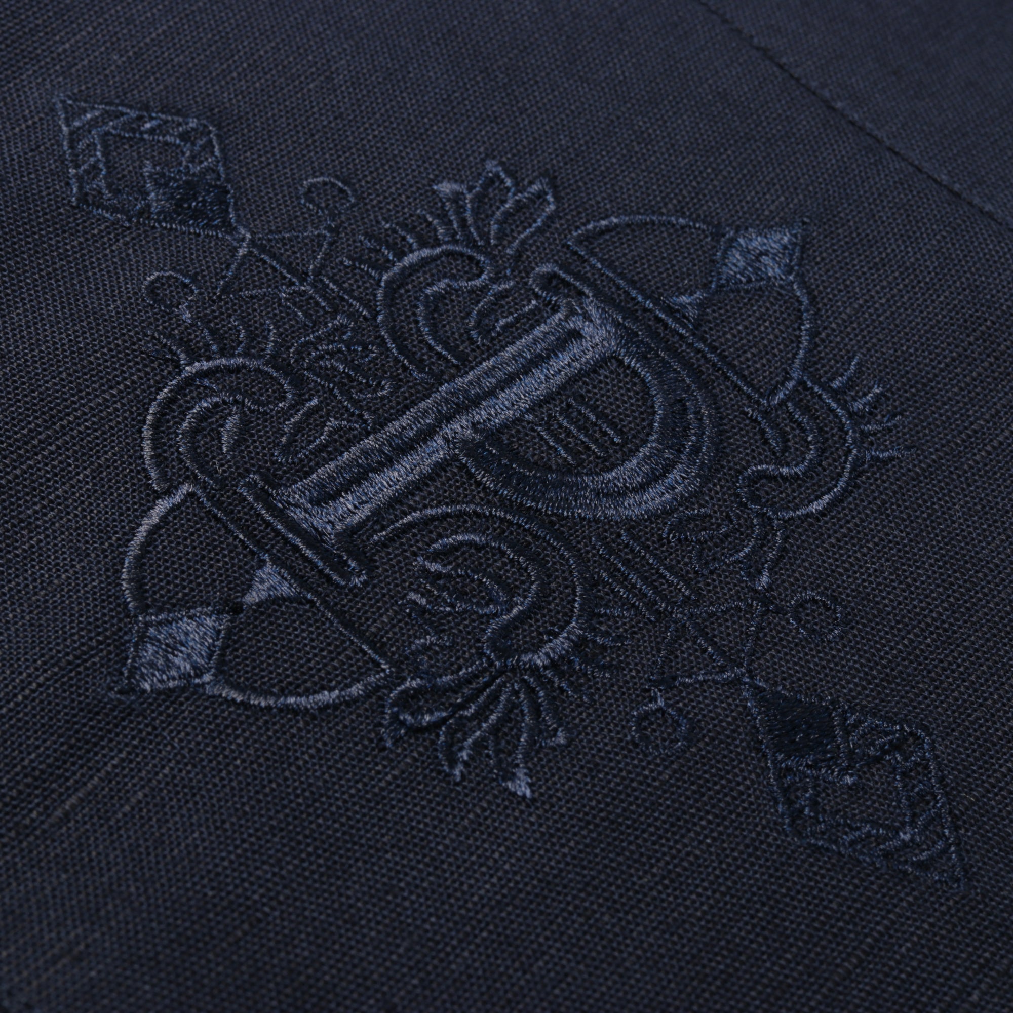 Kings Scepter - Navy Long Sleeve Linen Cotton Embroidered Men's Shirt