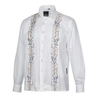 Kings Scepter - White Long Sleeve Linen Cotton Embroidered Men's Shirt