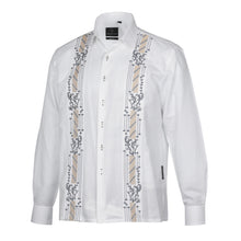 Kings Scepter - White Long Sleeve Linen Cotton Embroidered Men's Shirt