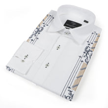 Kings Scepter - White Long Sleeve Linen Cotton Embroidered Men's Shirt
