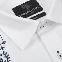 Kings Scepter - White Long Sleeve Linen Cotton Embroidered Men's Shirt