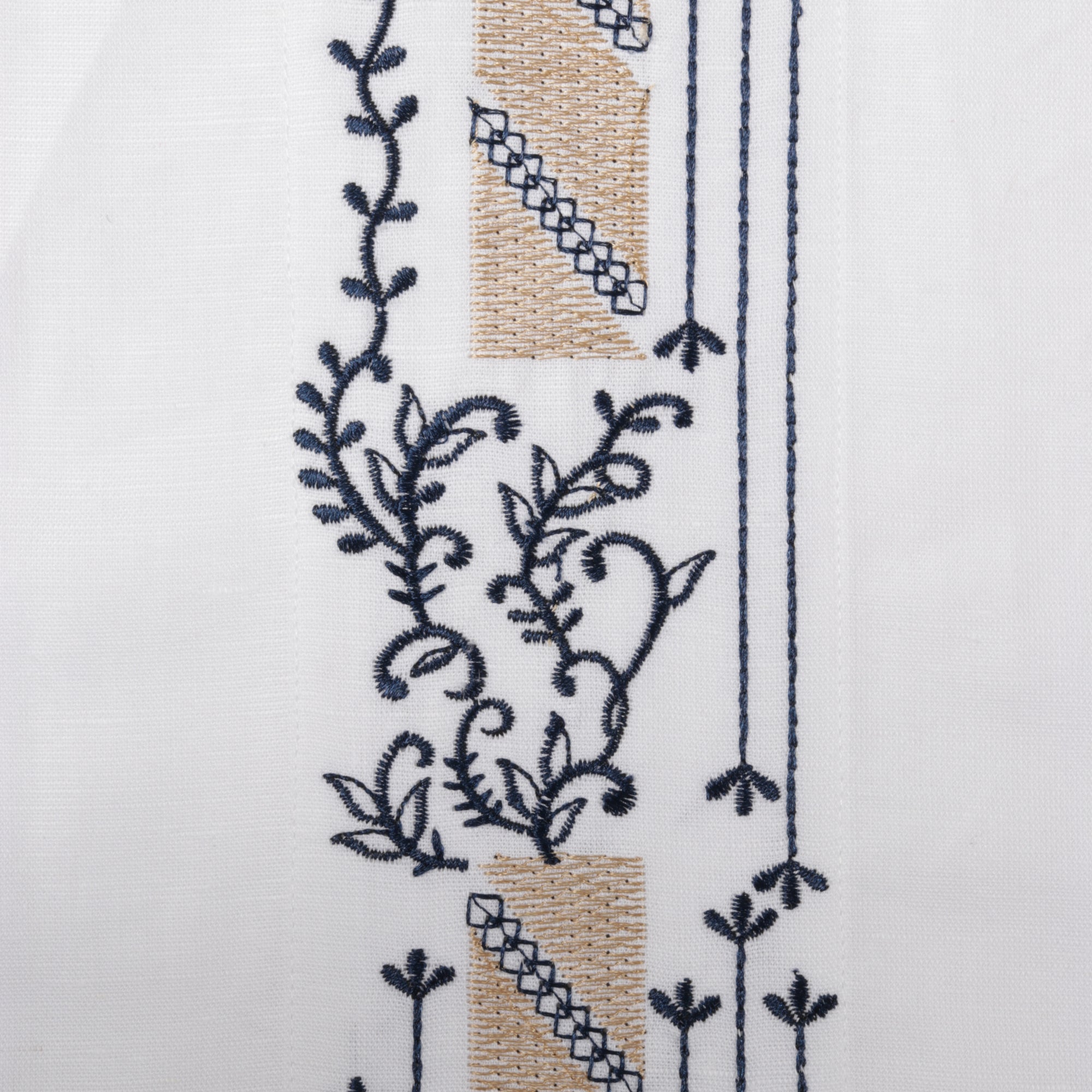 Kings Scepter - White Long Sleeve Linen Cotton Embroidered Men's Shirt