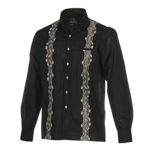 Spiral - Black Long Sleeve Linen Cotton Embroidered Men's Shirt