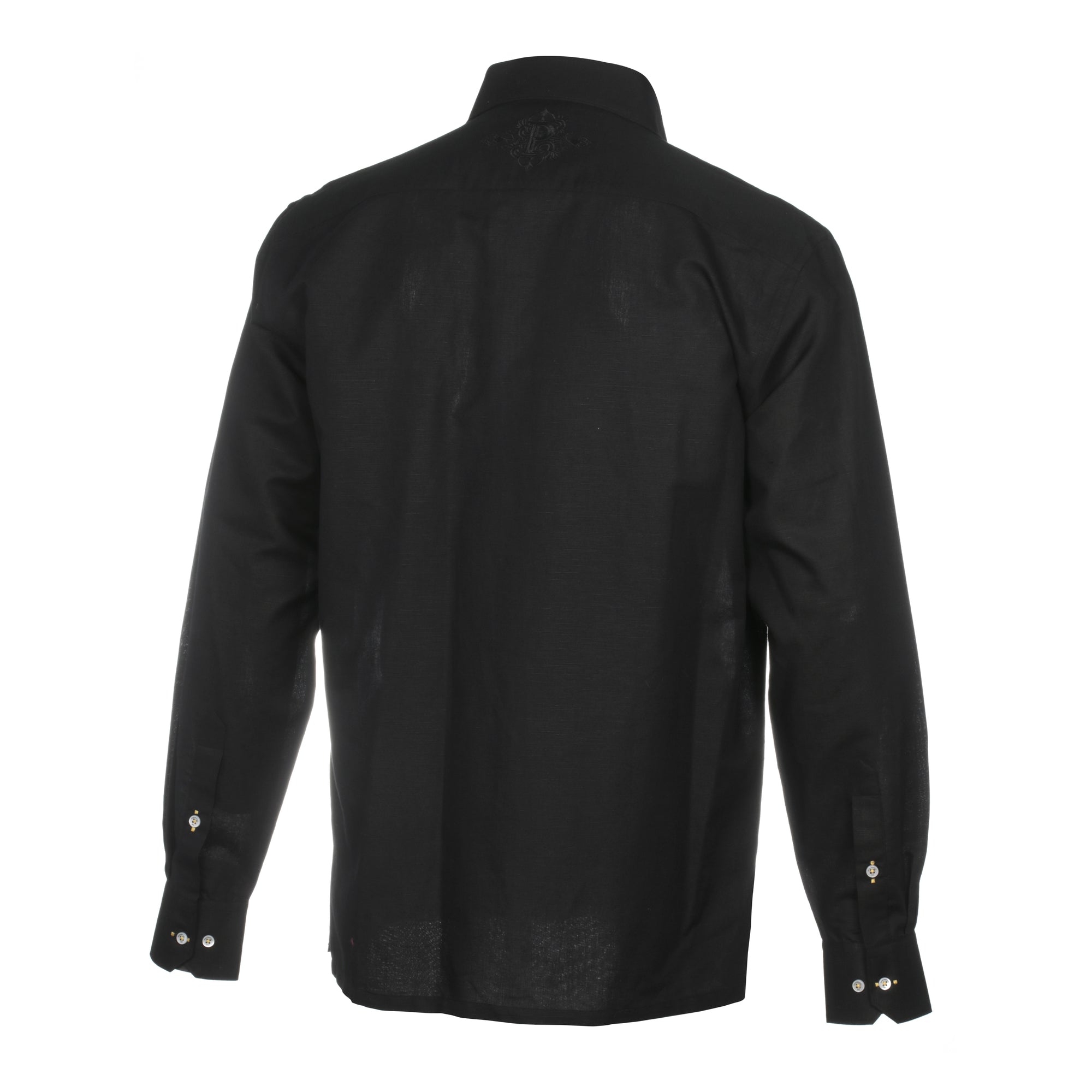 Spiral - Black Long Sleeve Linen Cotton Embroidered Men's Shirt