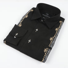 Spiral - Black Long Sleeve Linen Cotton Embroidered Men's Shirt