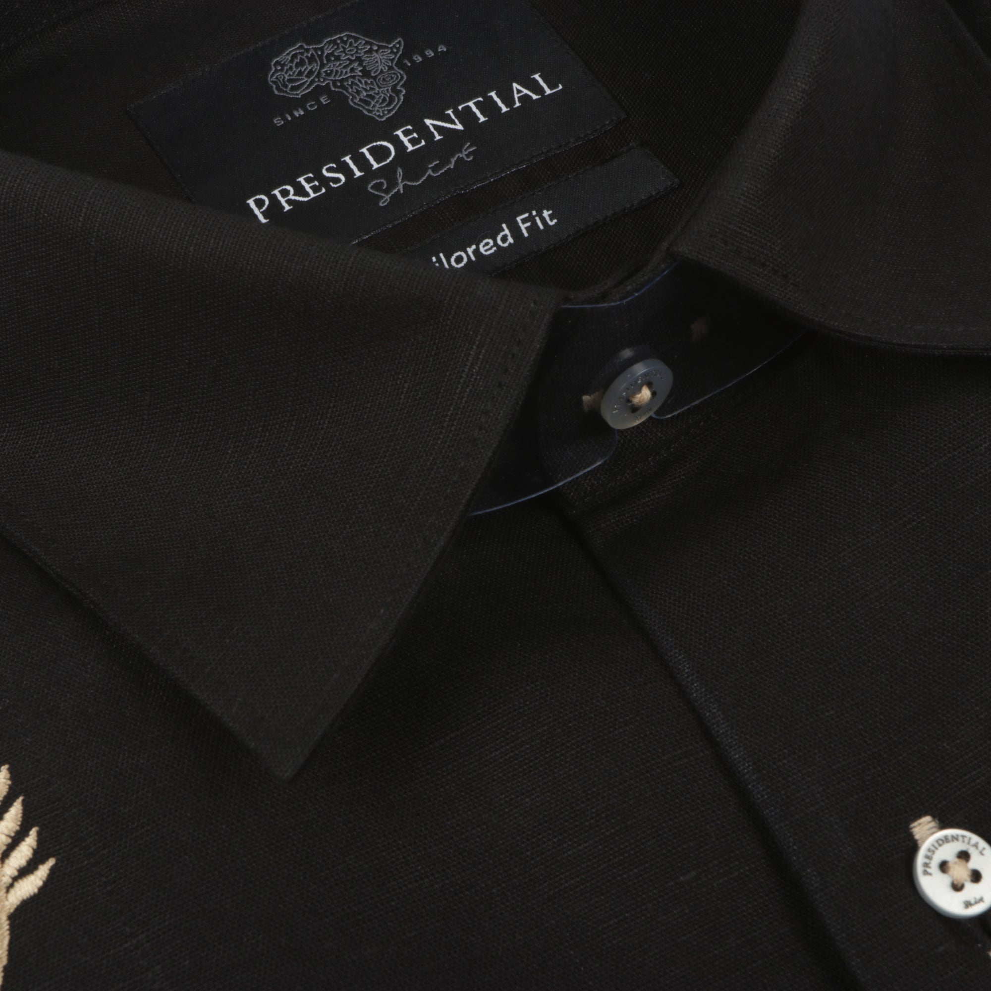 Spiral - Black Long Sleeve Linen Cotton Embroidered Men's Shirt