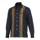 Geometric Blocks - Navy Long Sleeve Linen Cotton Embroidered Men's Shirt
