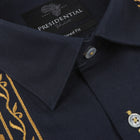 Geometric Blocks - Navy Long Sleeve Linen Cotton Embroidered Men's Shirt