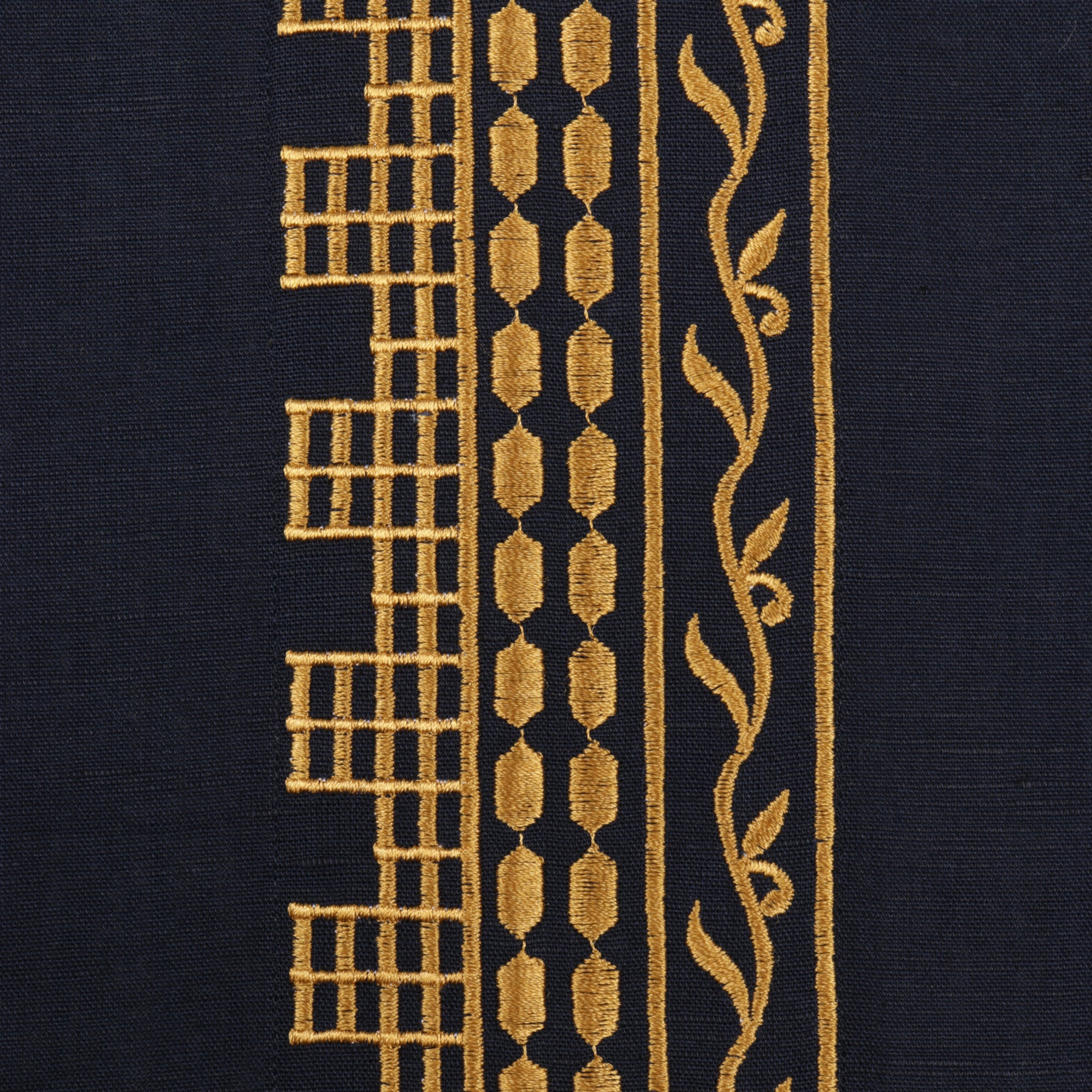 Geometric Blocks - Navy Long Sleeve Linen Cotton Embroidered Men's Shirt