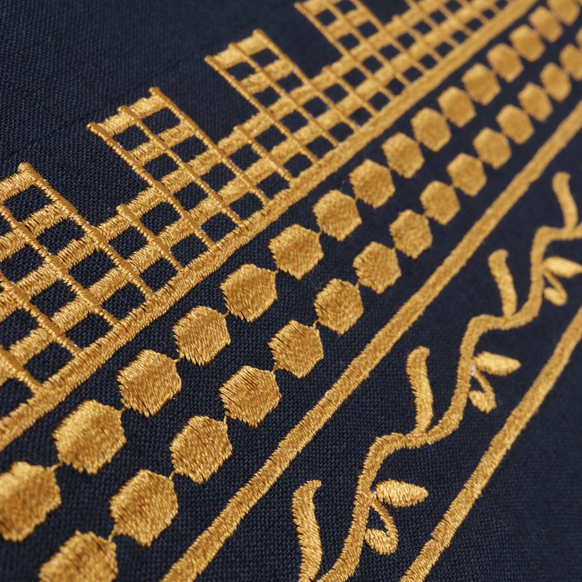 Geometric Blocks - Navy Long Sleeve Linen Cotton Embroidered Men's Shirt