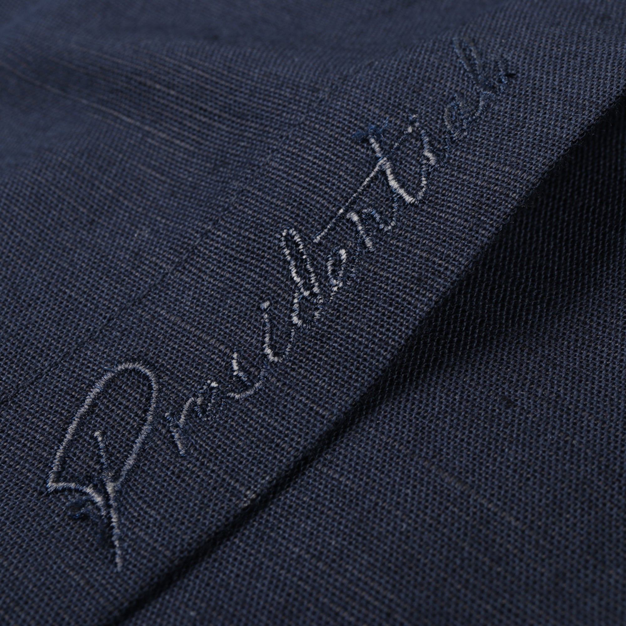 Geometric Blocks - Navy Long Sleeve Linen Cotton Embroidered Men's Shirt