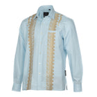 Geometric Blocks - Light Blue Long Sleeve Linen Cotton Embroidered Men's Shirt
