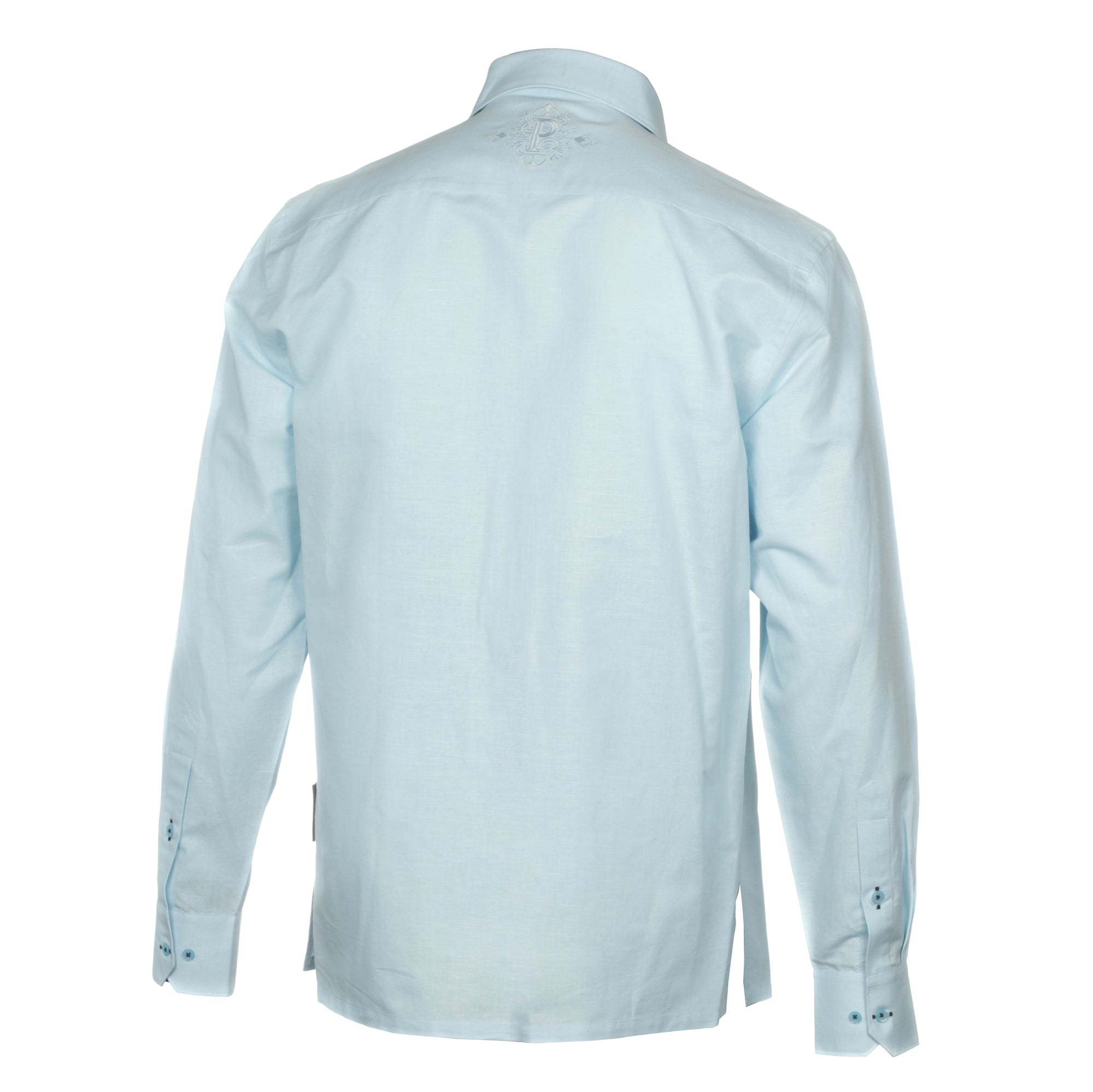 Geometric Blocks - Light Blue Long Sleeve Linen Cotton Embroidered Men's Shirt