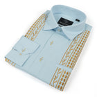 Geometric Blocks - Light Blue Long Sleeve Linen Cotton Embroidered Men's Shirt