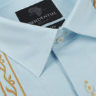 Geometric Blocks - Light Blue Long Sleeve Linen Cotton Embroidered Men's Shirt