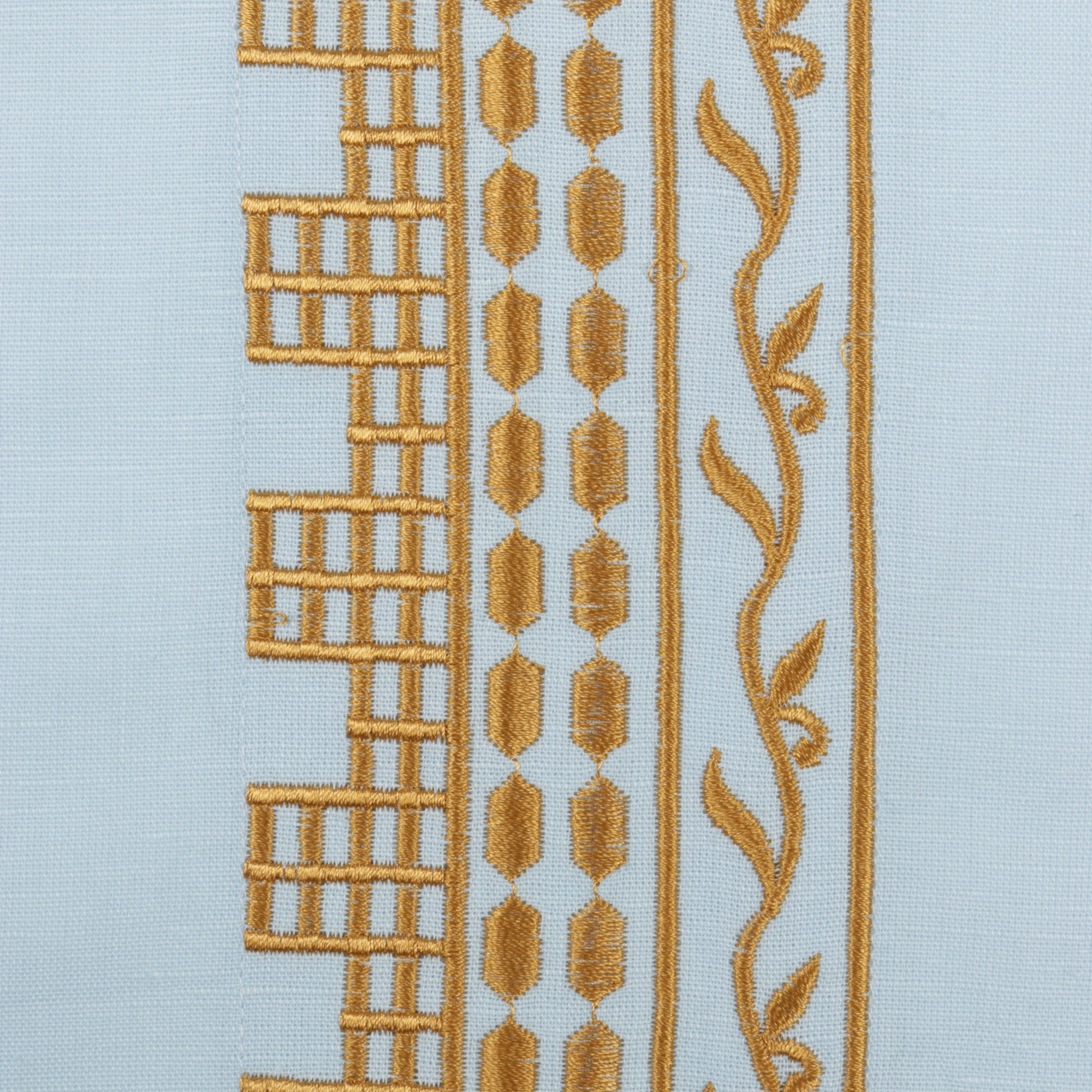 Geometric Blocks - Light Blue Long Sleeve Linen Cotton Embroidered Men's Shirt