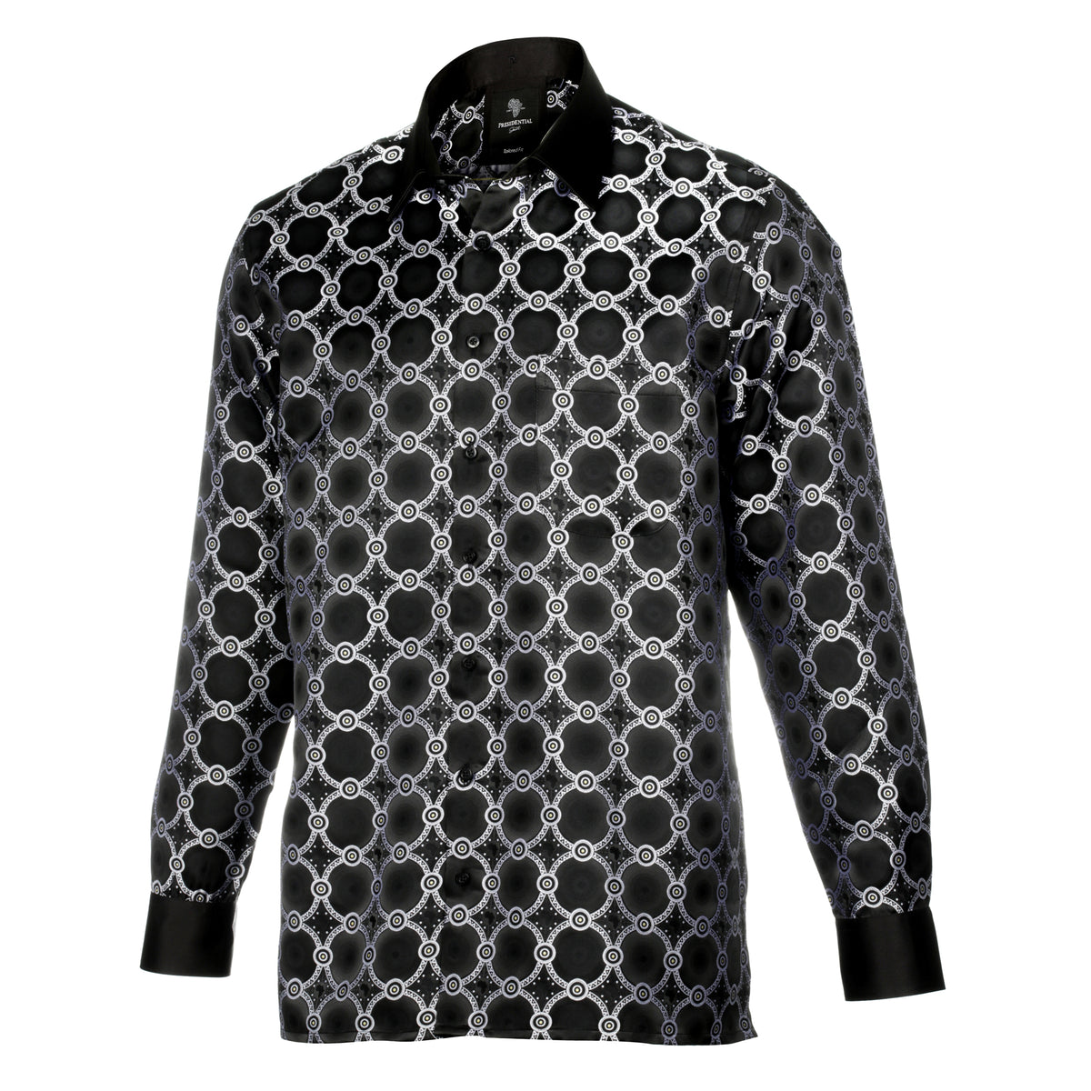 African Circle - Black Men's Long Sleeve Jaquard Woven Formal Shirt