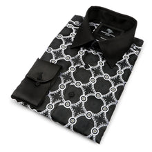 African Circle - Black Men's Long Sleeve Jaquard Woven Formal Shirt