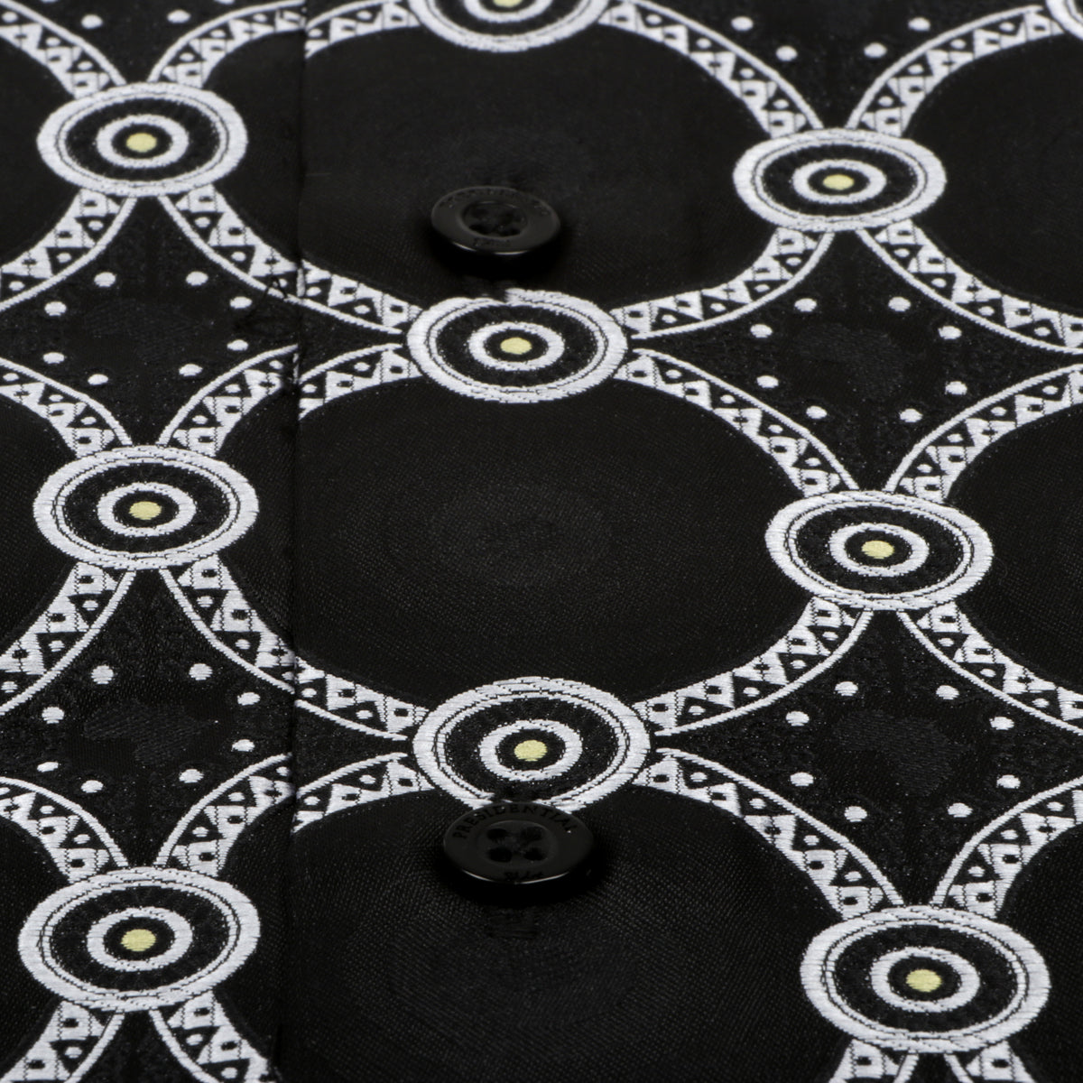 African Circle - Black Men's Long Sleeve Jaquard Woven Formal Shirt