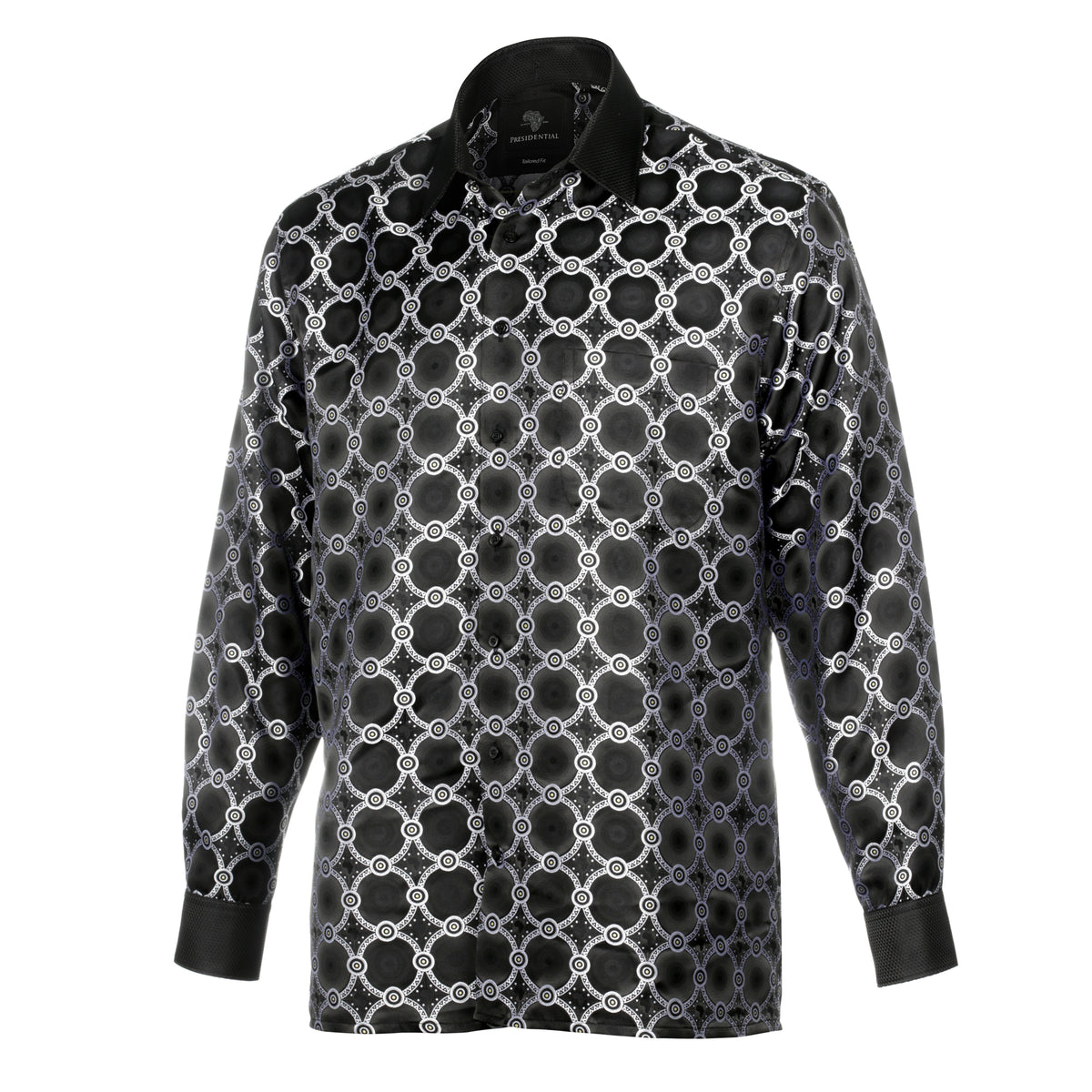African Circle - Black Men's Long Sleeve Jaquard Woven Formal Shirt