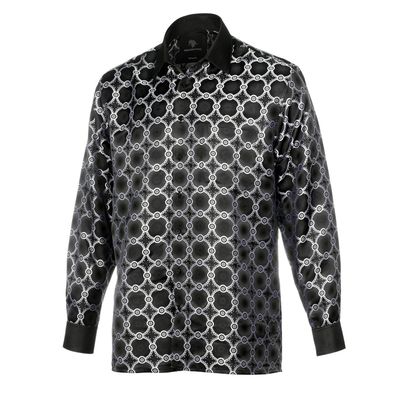 African Circle - Black Men's Long Sleeve Jaquard Woven Formal Shirt