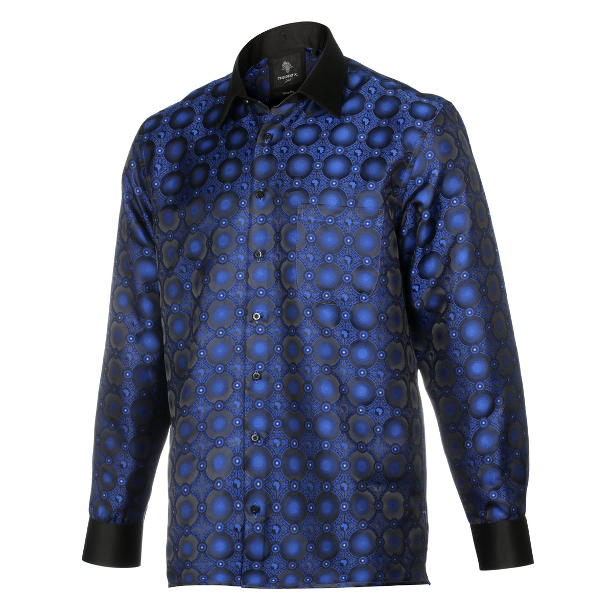 African Circle - Navy Men's Long Sleeve Jaquard Woven Formal Shirt