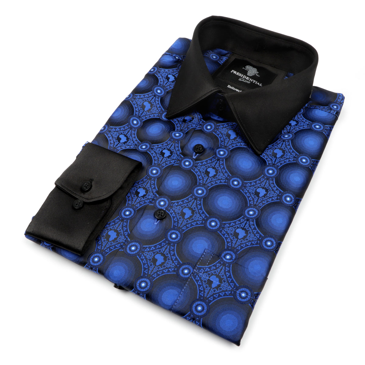African Circle - Navy Men's Long Sleeve Jaquard Woven Formal Shirt
