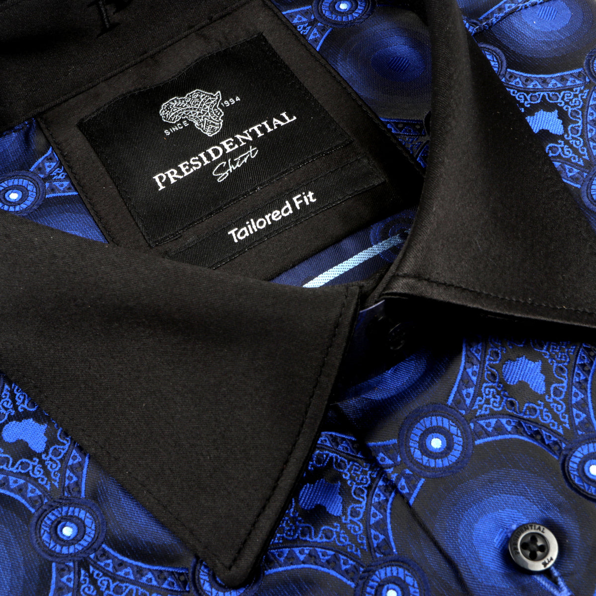 African Circle - Navy Men's Long Sleeve Jaquard Woven Formal Shirt