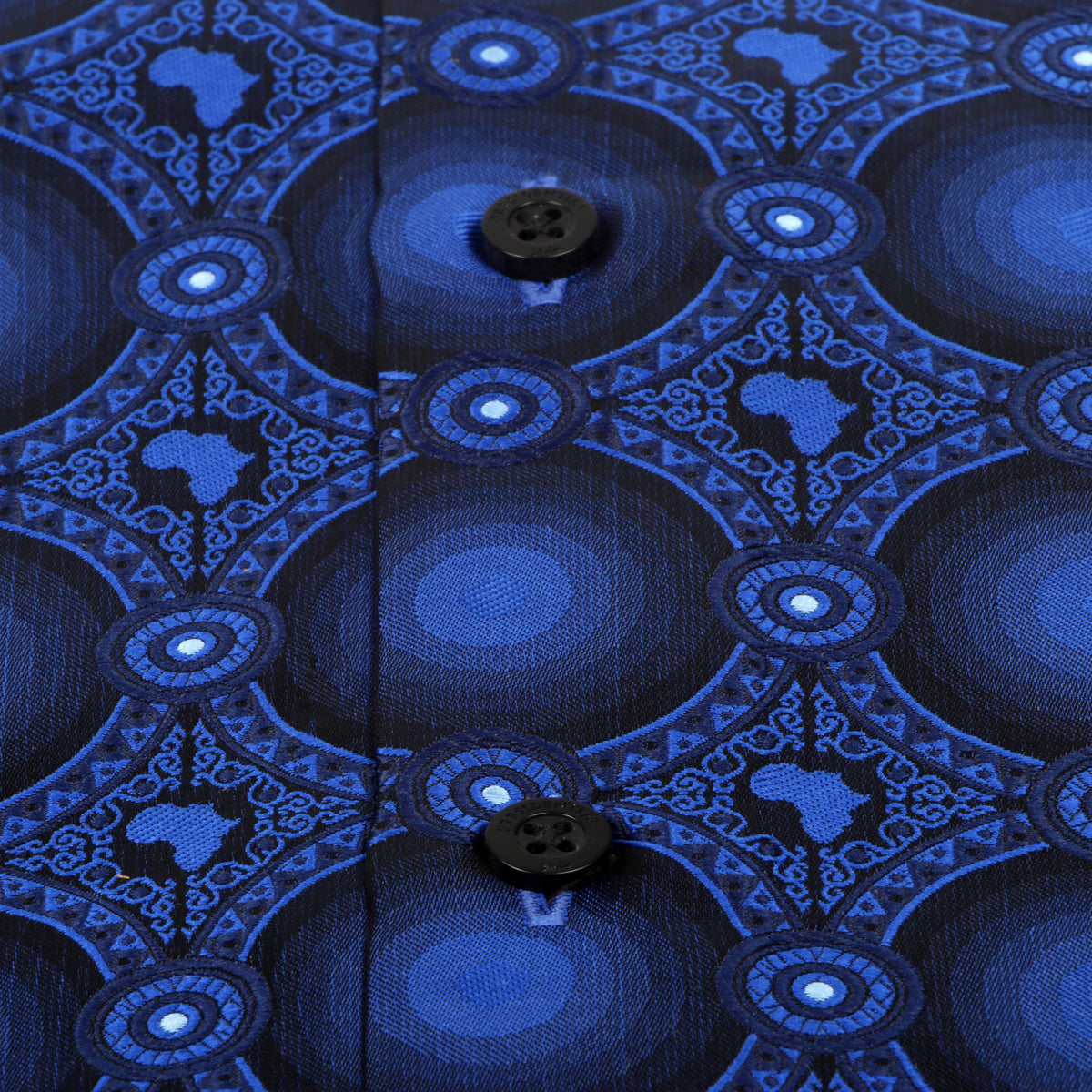 African Circle - Navy Men's Long Sleeve Jaquard Woven Formal Shirt