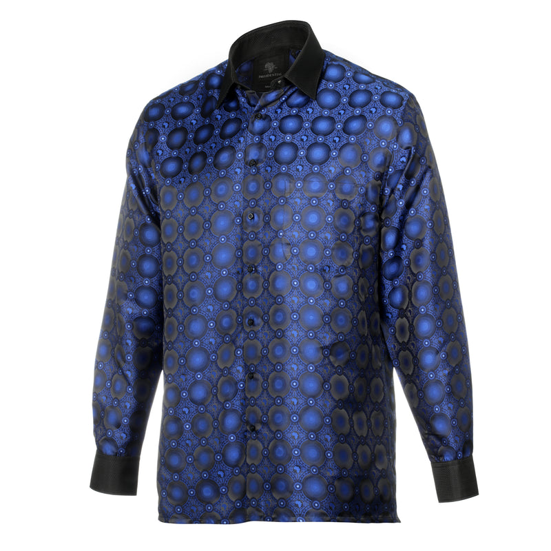 African Circle - Navy Men's Long Sleeve Jaquard Woven Formal Shirt