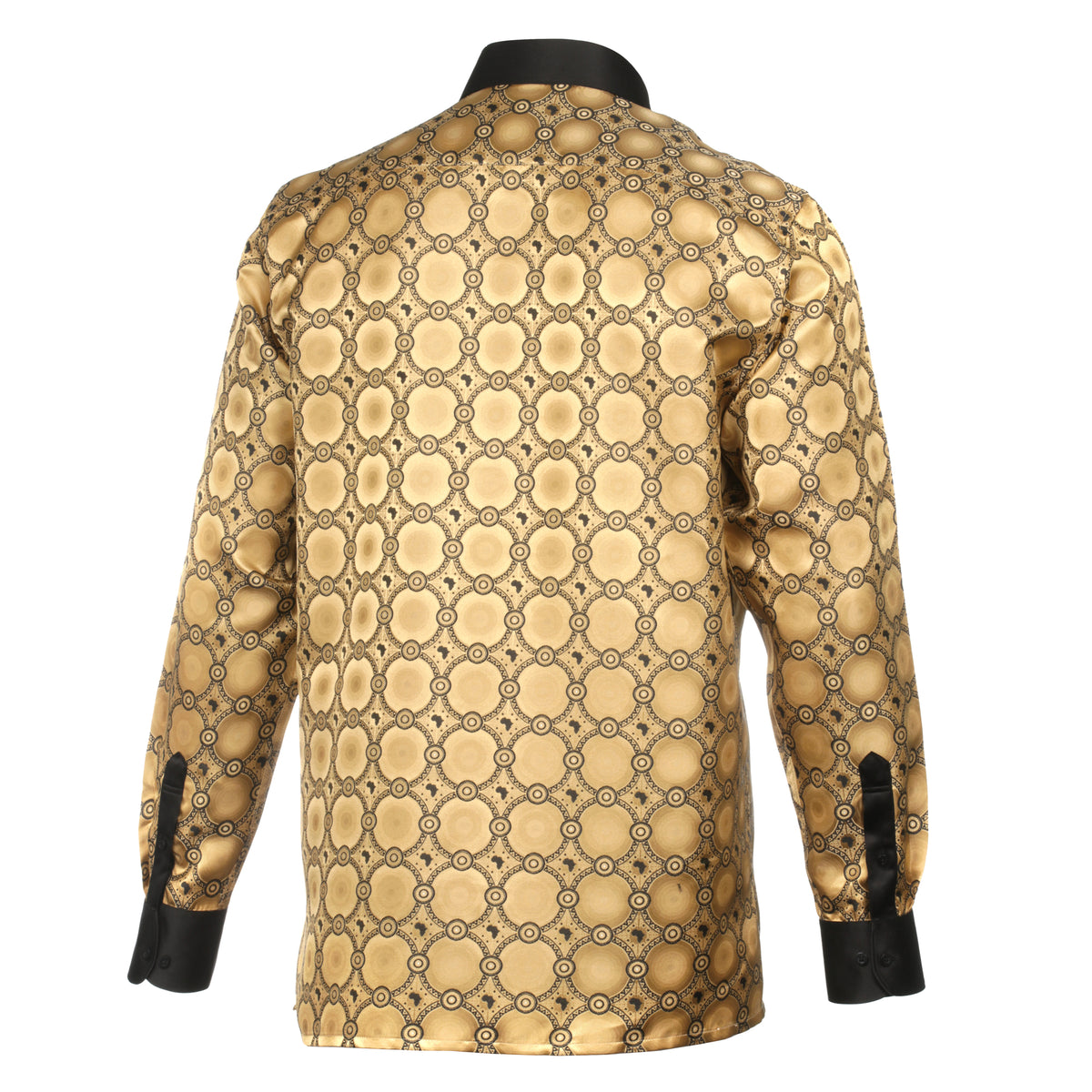 African Circle - Gold Men's Long Sleeve Jaquard Woven Formal Shirt