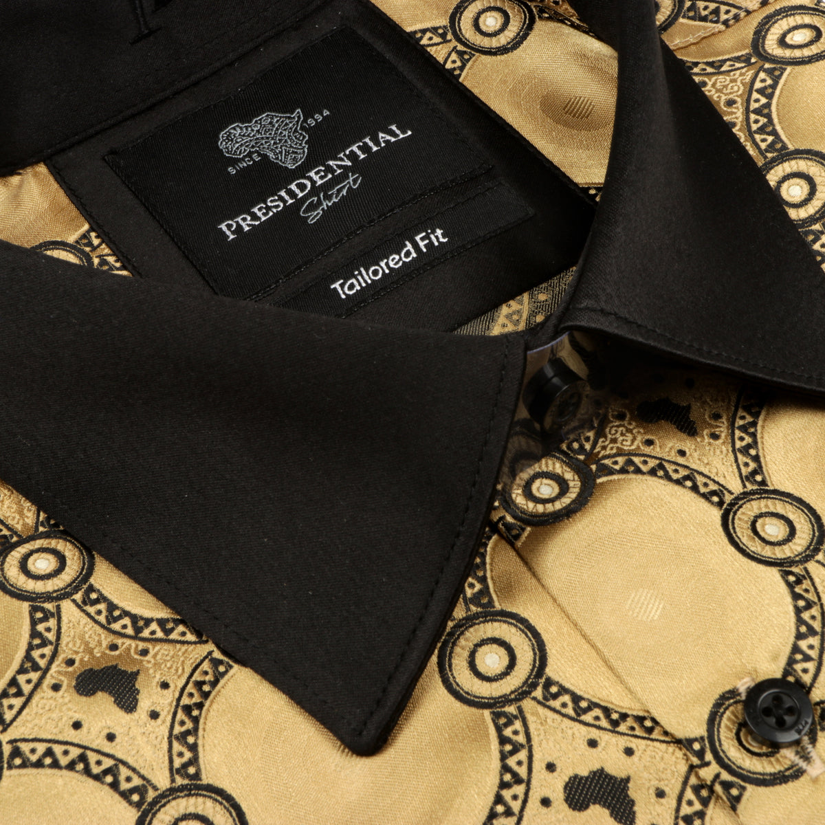 African Circle - Gold Men's Long Sleeve Jaquard Woven Formal Shirt
