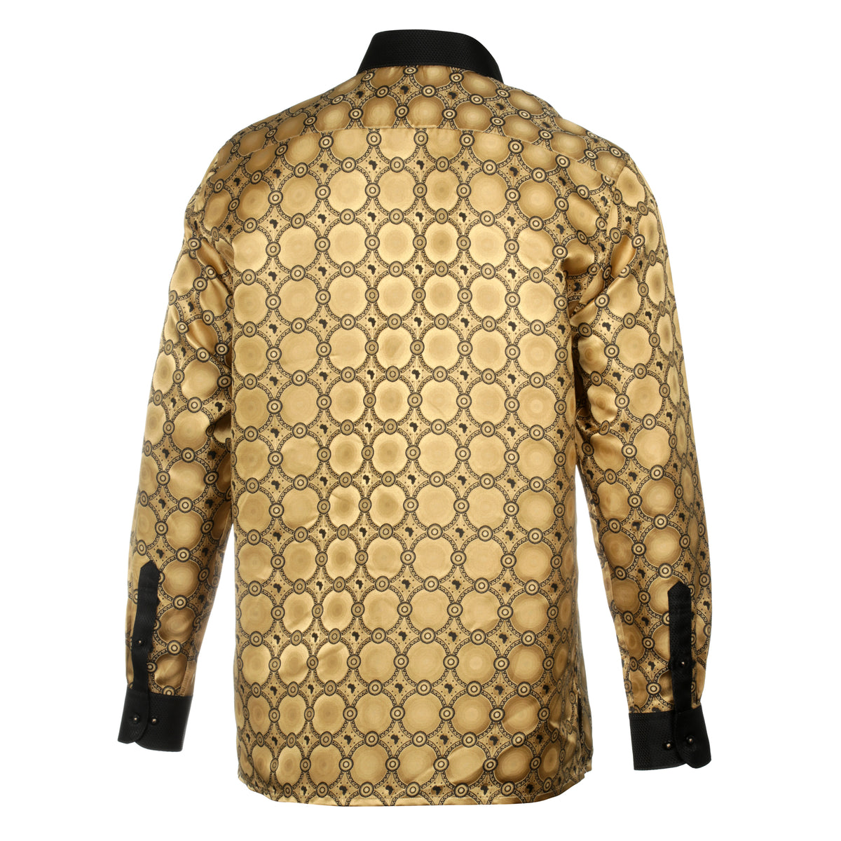 African Circle - Gold Men's Long Sleeve Jaquard Woven Formal Shirt