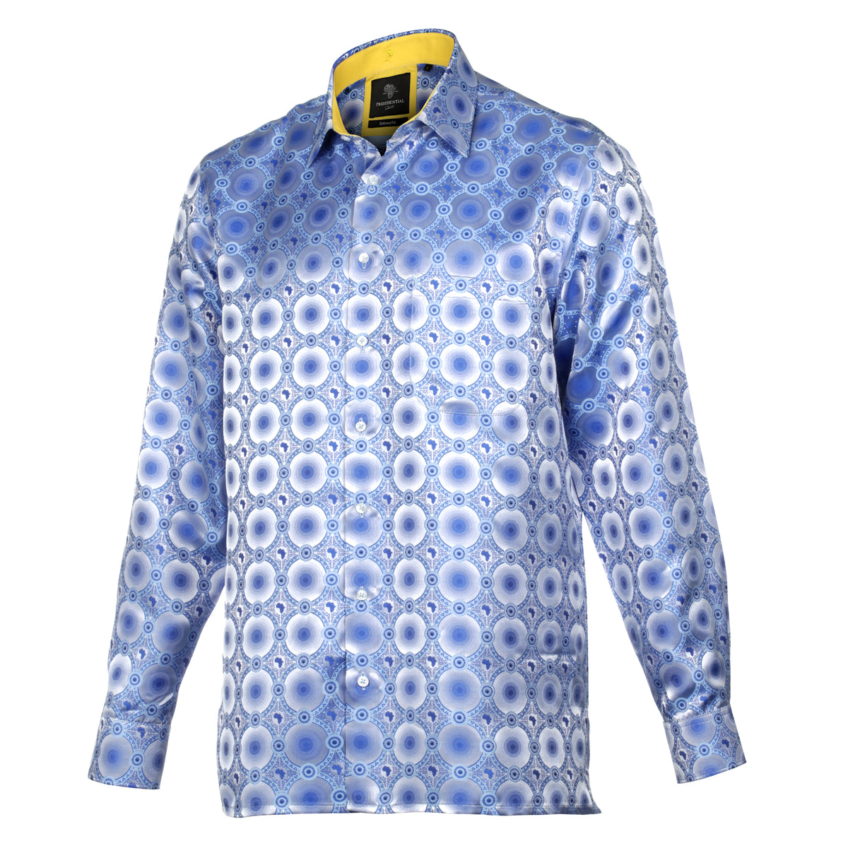 African Circle - Blue Men's Long Sleeve Jaquard Woven Formal Shirt