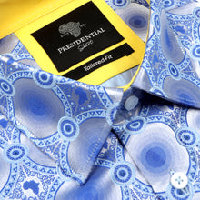 African Circle - Blue Men's Long Sleeve Jaquard Woven Formal Shirt