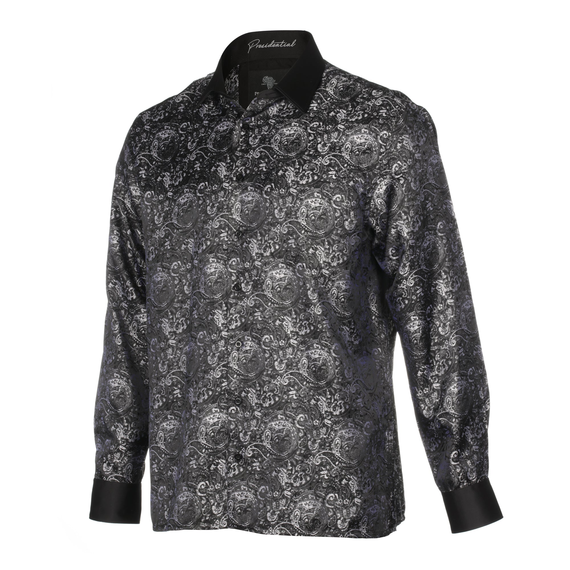 70% Imperial Silk Rich Paisely - Black Long Sleeve Men's Shirt
