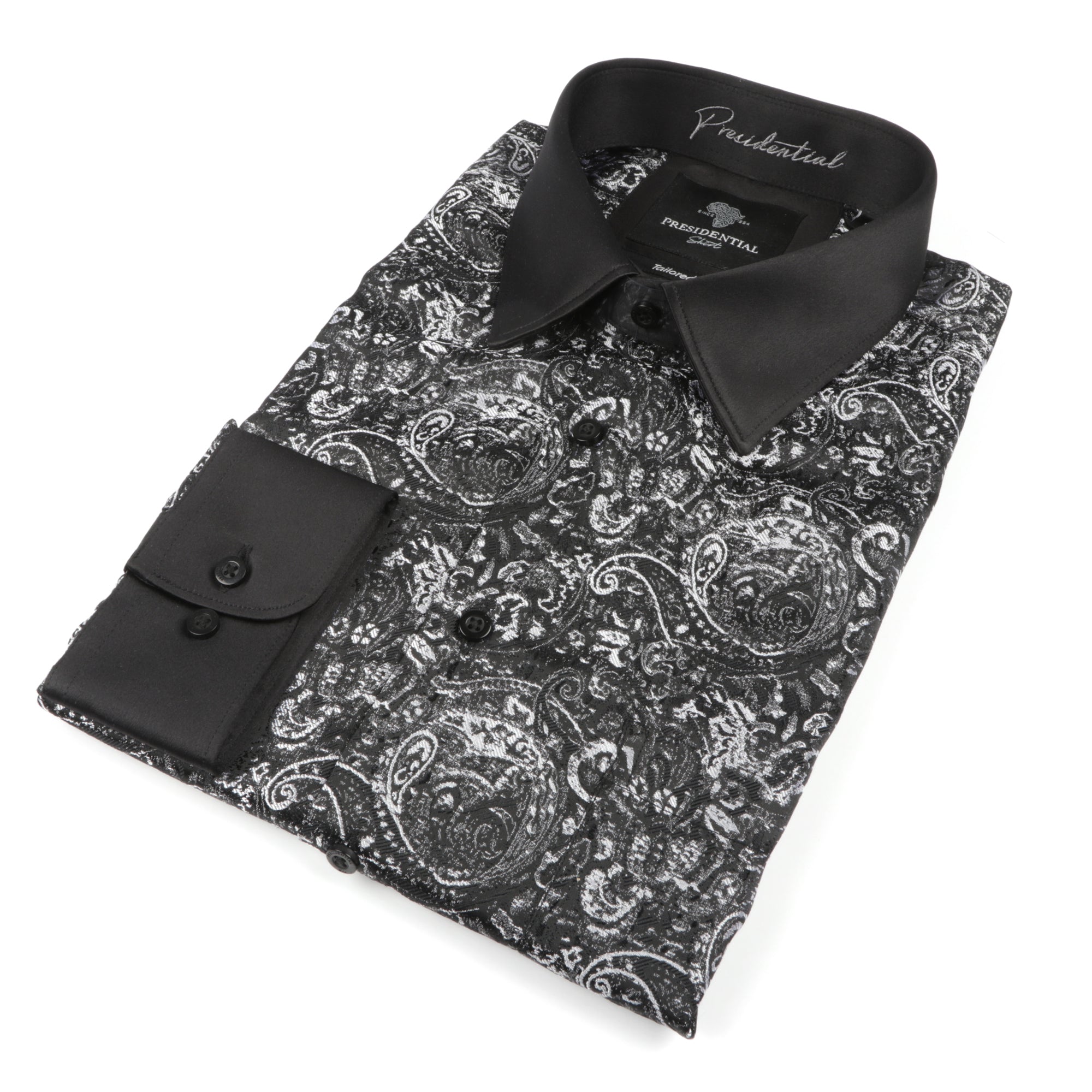 70% Imperial Silk Rich Paisely - Black Long Sleeve Men's Shirt