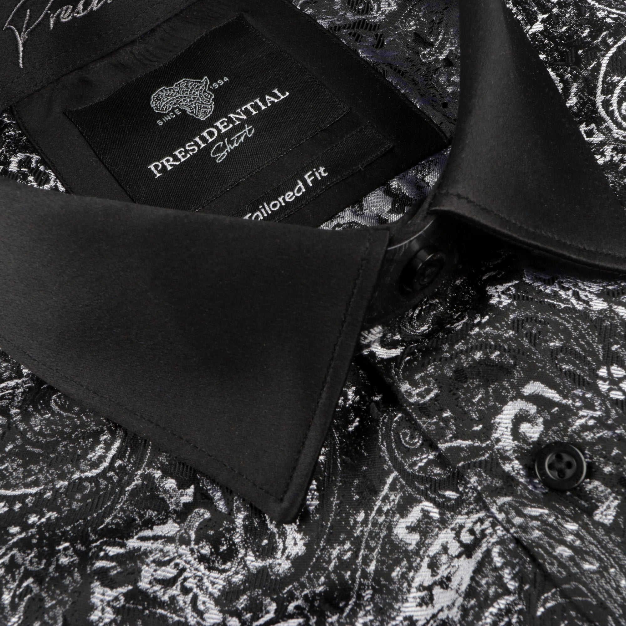 70% Imperial Silk Rich Paisely - Black Long Sleeve Men's Shirt