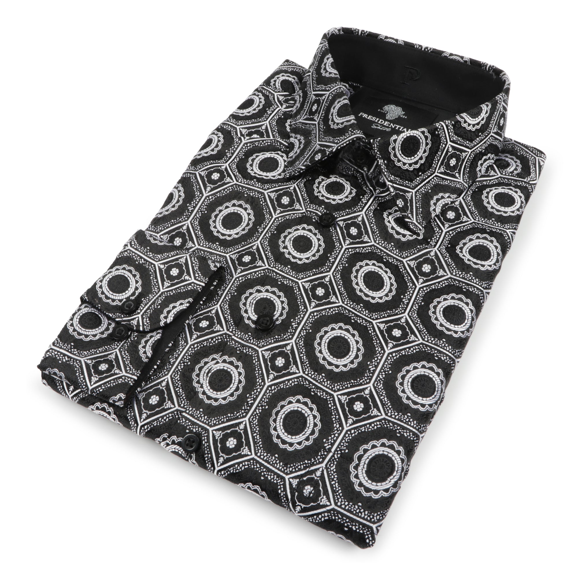 The Queen Gambit-Black Men's Jacquard Satin Luxury Formal Shirt