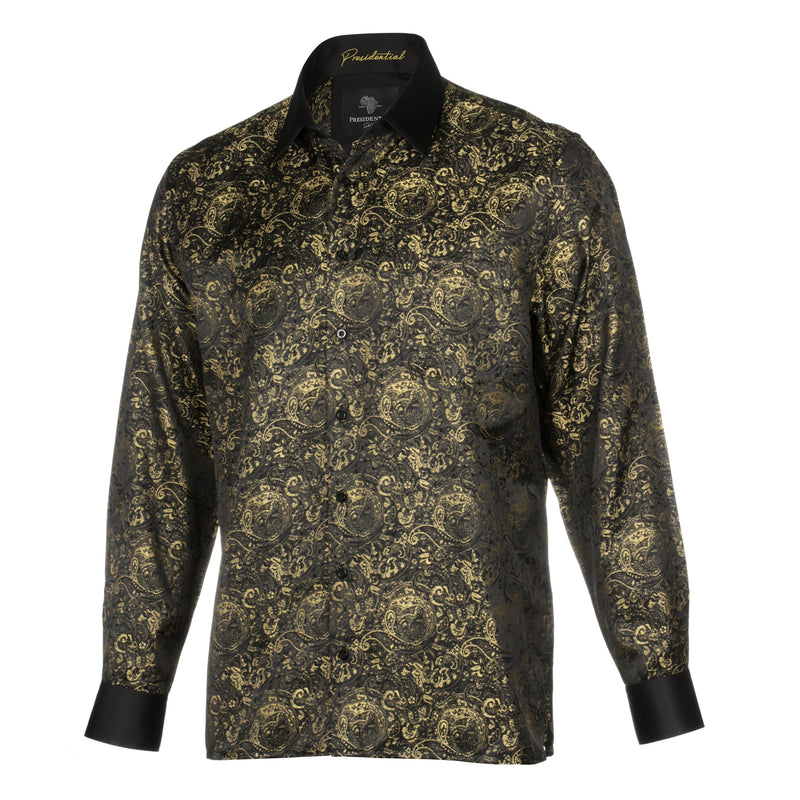 70% Imperial Silk Rich Paisely - Gold Long Sleeve Men's Shirt
