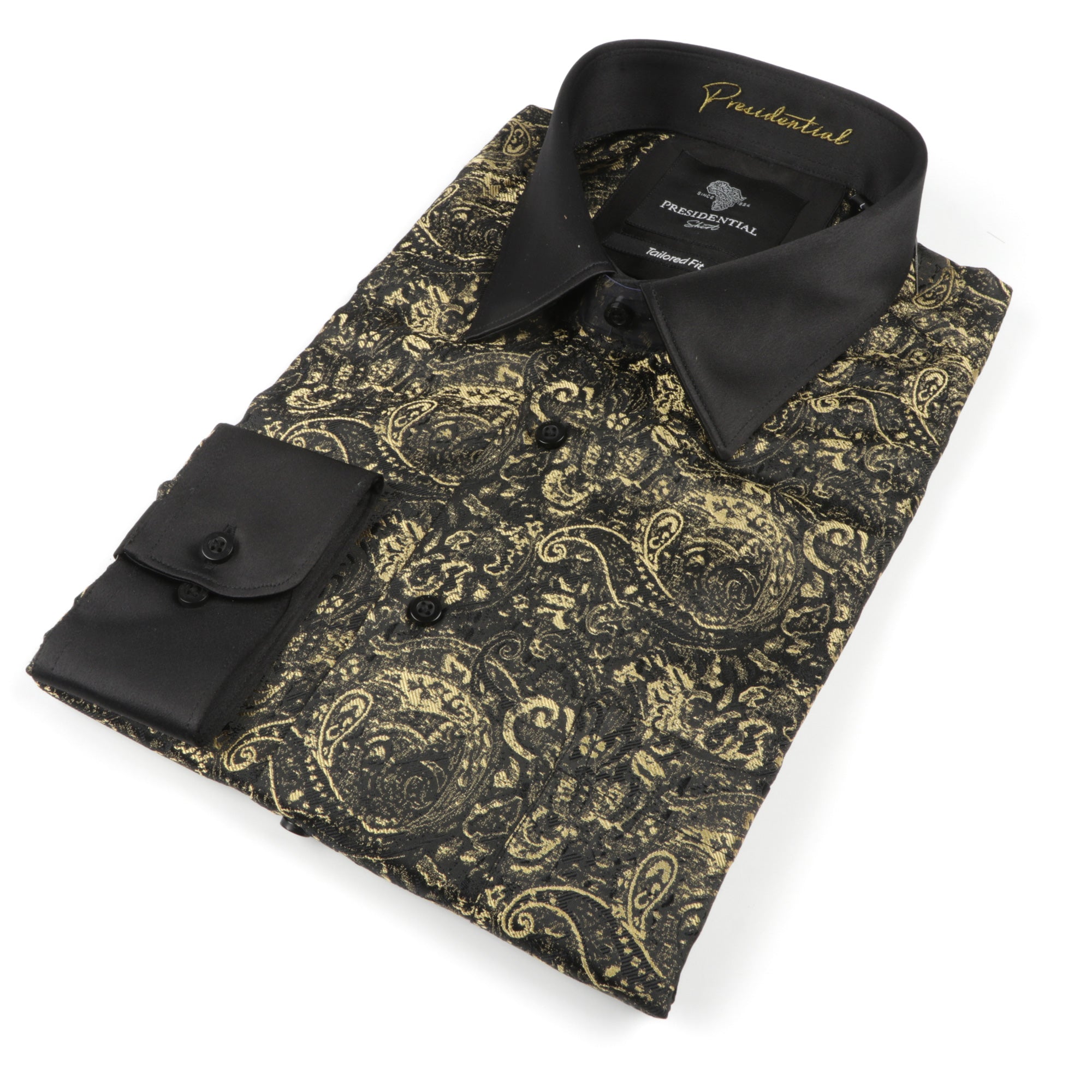70% Imperial Silk Rich Paisely - Gold Long Sleeve Men's Shirt