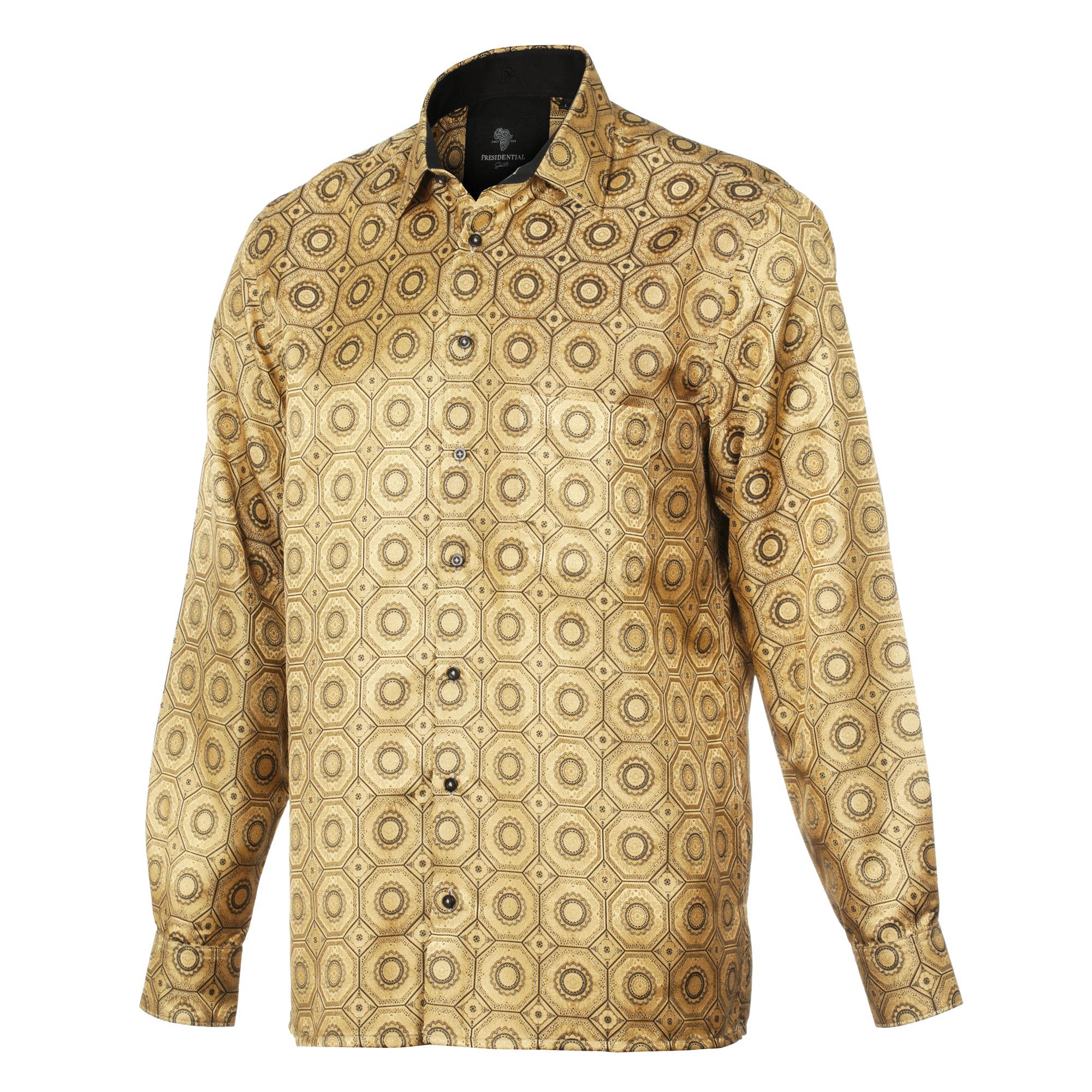 The Queen Gambit-Gold Men's Jacquard Satin Luxury Formal Shirt