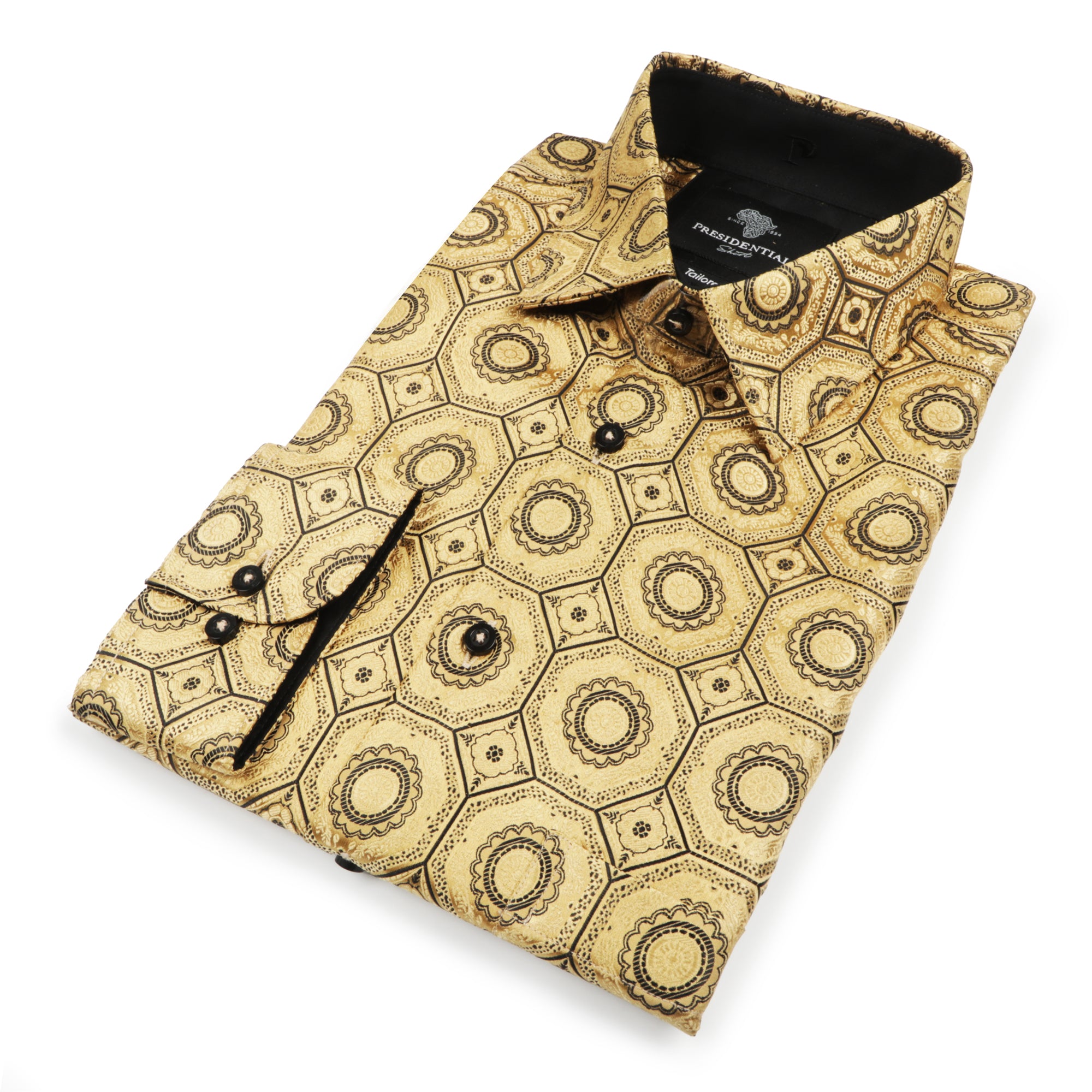 The Queen Gambit-Gold Men's Jacquard Satin Luxury Formal Shirt