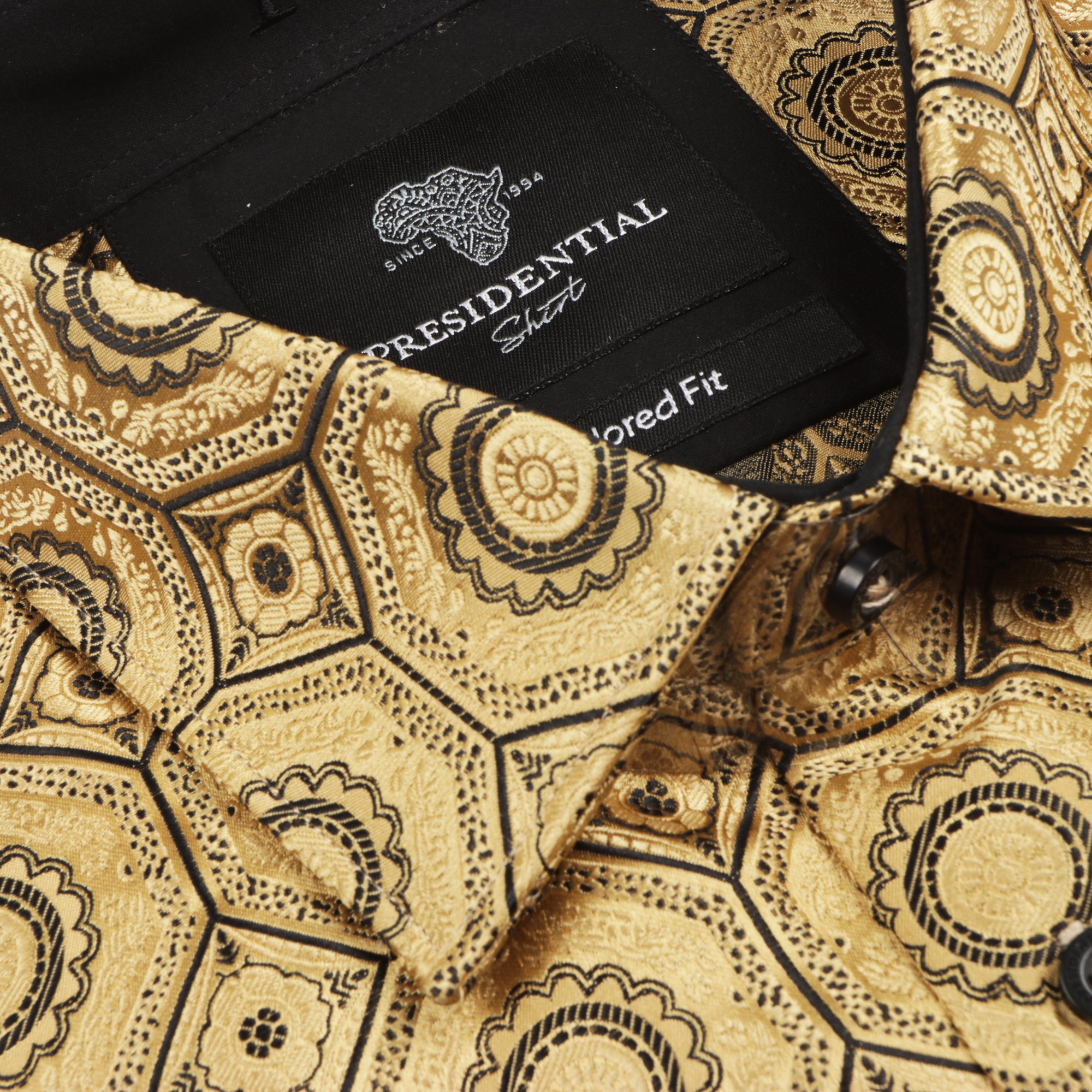 The Queen Gambit-Gold Men's Jacquard Satin Luxury Formal Shirt